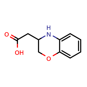 Chemical structure of 3,4-Dihydro-2H-1,4-benzoxazine-3-acetic acid , CAS 933254-03-6, AChemBlock X202743