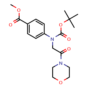 Chemical structure of Methyl 4-((tert-butoxycarbonyl)(2-morpholino-2-oxoethyl)amino)benzoate , CAS 1586809-60-0, AChemBlock X202767