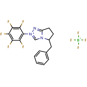 Chemical structure of 5-Benzyl-2-(perfluorophenyl)-6,7-dihydro-5H-pyrrolo[2,1-c][1,2,4]triazol-2-ium tetrafluoroborate , CAS 2095252-36-9, AChemBlock X202768