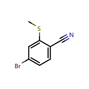 Chemical structure of 4-Bromo-2-(methylthio)benzonitrile , CAS 1597851-69-8, AChemBlock X202796