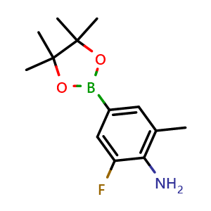 Chemical structure of 2-Fluoro-6-methyl-4-(4,4,5,5-tetramethyl-1,3,2-dioxaborolan-2-yl)aniline , CAS 2268776-45-8, AChemBlock X202824
