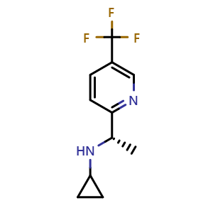 Chemical structure of (S)-N-(1-(5-(Trifluoromethyl)pyridin-2-yl)ethyl)cyclopropanamine , CAS 2774612-91-6, AChemBlock X202850