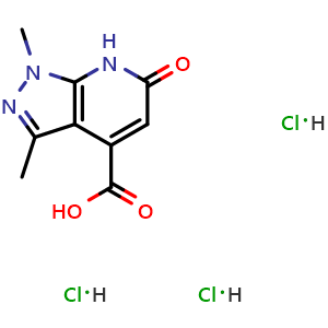 Chemical structure of 1,3-Dimethyl-6-oxo-1h,6h,7h-pyrazolo[3,4-b]pyridine-4-carboxylic acid (trihydrochloride) , CAS 2924824-59-7, AChemBlock X202860