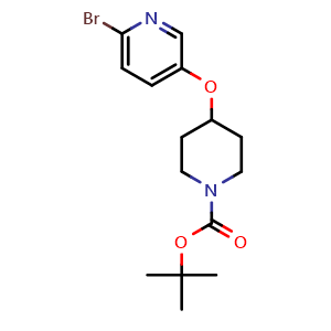 Chemical structure of 1,1-Dimethylethyl 4-[(6-bromo-3-pyridinyl)oxy]-1-piperidinecarboxylate , CAS 1823783-13-6, AChemBlock X202874