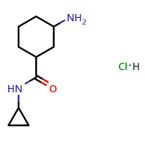 Chemical structure of 3-Amino-N-cyclopropylcyclohexanecarboxamide hydrochloride , CAS 2924824-34-8, AChemBlock X202890