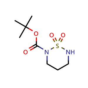 Chemical structure of tert-Butyl 1,2,6-thiadiazinane-2-carboxylate 1,1-dioxide , CAS 952212-86-1, AChemBlock X202904