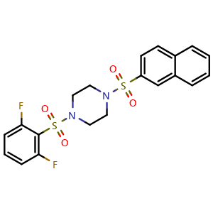 Chemical structure of 1-(2,6-difluorophenylsulfonyl)-4-(naphthalen-2-ylsulfonyl)piperazine , CAS 1186660-06-9, AChemBlock X202930