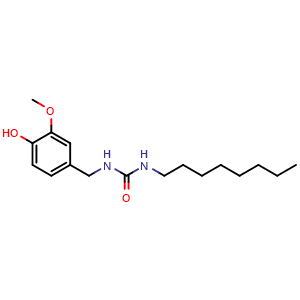 Chemical structure of 1-(4-hydroxy-3-methoxybenzyl)-3-octylurea , CAS 86052-19-9, AChemBlock X202965