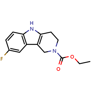 Chemical structure of Ethyl 8-fluoro-3,4-dihydro-1H-pyrido[4,3-b]indole-2(5H)-carboxylate , CAS 58038-66-7, AChemBlock X203028