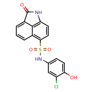 Chemical structure of N-(3-chloro-4-hydroxyphenyl)-2-oxo-1,2-dihydrobenzo[cd]indole-6-sulfonamide , CAS 397281-20-8, AChemBlock X203434
