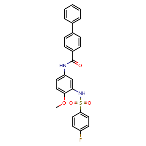 Chemical structure of N-(3-((4-fluorophenyl)sulfonamido)-4-methoxyphenyl)-[1,1'-biphenyl]-4-carboxamide , CAS 727699-84-5, AChemBlock X203436