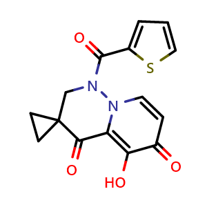 Chemical structure of 5'-hydroxy-1'-(thiophene-2-carbonyl)-1',2'-dihydrospiro[cyclopropane-1,3'-pyrido[1,2-b]pyridazine]-4',6'-dione , AChemBlock X203495