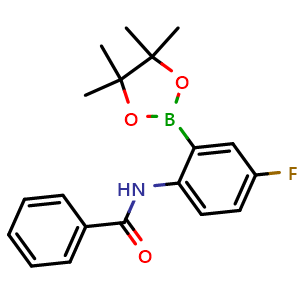 Chemical structure of N-(4-fluoro-2-(4,4,5,5-tetramethyl-1,3,2-dioxaborolan-2-yl)phenyl)benzamide , CAS 2246760-60-9, AChemBlock X203554