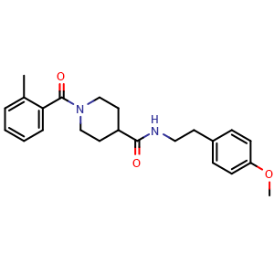 Chemical structure of N-(4-methoxyphenethyl)-1-(2-methylbenzoyl)piperidine-4-carboxamide , CAS 433704-82-6, AChemBlock X203562