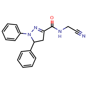 Chemical structure of N-(cyanomethyl)-1,5-diphenyl-4,5-dihydro-1H-pyrazole-3-carboxamide , CAS 1333608-16-4, AChemBlock X203573