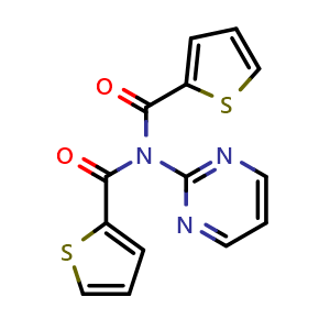 Chemical structure of N-(pyrimidin-2-yl)-N-(thiophene-2-carbonyl)thiophene-2-carboxamide , CAS 438018-70-3, AChemBlock X203577
