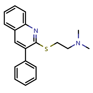 Chemical structure of N,N-dimethyl-2-((3-phenylquinolin-2-yl)thio)ethan-1-amine , CAS 85273-95-6, AChemBlock X203612