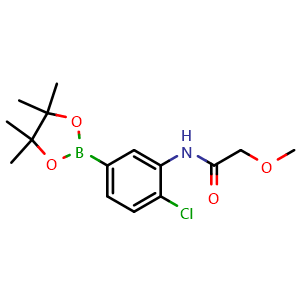 Chemical structure of N-[2-chloro-5-(tetramethyl-1,3,2-dioxaborolan-2-yl)phenyl]-2-methoxyacetamide , CAS 2246751-94-8, AChemBlock X203620