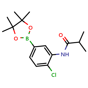 Chemical structure of N-[2-chloro-5-(tetramethyl-1,3,2-dioxaborolan-2-yl)phenyl]-2-methylpropanamide , CAS 2246776-78-1, AChemBlock X203621