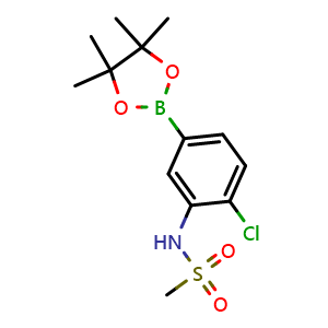 Chemical structure of N-[2-chloro-5-(tetramethyl-1,3,2-dioxaborolan-2-yl)phenyl]methanesulfonamide , CAS 2246836-43-9, AChemBlock X203625
