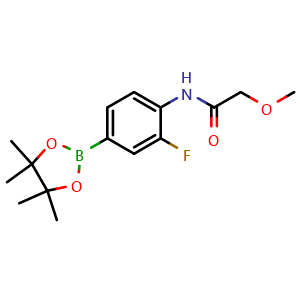 Chemical structure of N-[2-fluoro-4-(tetramethyl-1,3,2-dioxaborolan-2-yl)phenyl]-2-methoxyacetamide , CAS 2246668-24-4, AChemBlock X203627