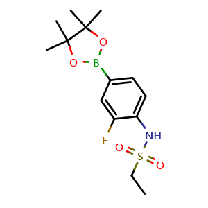 Chemical structure of N-[2-fluoro-4-(tetramethyl-1,3,2-dioxaborolan-2-yl)phenyl]ethane-1-sulfonamide , CAS 2246772-82-5, AChemBlock X203631