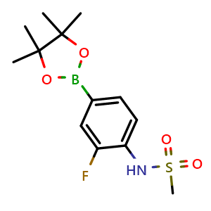 Chemical structure of N-[2-fluoro-4-(tetramethyl-1,3,2-dioxaborolan-2-yl)phenyl]methanesulfonamide , CAS 856898-43-6, AChemBlock X203632