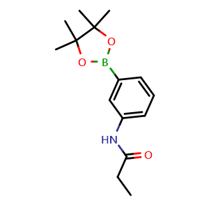 Chemical structure of N-[3-(tetramethyl-1,3,2-dioxaborolan-2-yl)phenyl]propanamide , CAS 1315571-00-6, AChemBlock X203638