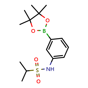 Chemical structure of N-[3-(tetramethyl-1,3,2-dioxaborolan-2-yl)phenyl]propane-2-sulfonamide , CAS 2155834-10-7, AChemBlock X203639
