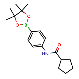 Chemical structure of N-[4-(4,4,5,5-tetramethyl-1,3,2-dioxaborolan-2-yl)phenyl]cyclopentanecarboxamide , CAS 799293-93-9, AChemBlock X203646