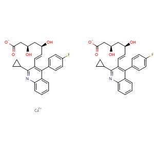 Chemical structure of (3R,5R,6E)-7-[2-Cyclopropyl-4-(4-fluorophenyl)-3-quinolinyl]-3,5-dihydroxy-6-heptenoic acid Calcium Salt , CAS 254452-96-5, AChemBlock X203697