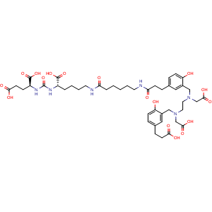 Chemical structure of (3S,7S)-22-(3-(((2-((5-(2-carboxyethyl)-2-hydroxybenzyl)(carboxymethyl)amino)ethyl)(carboxymethyl)amino)methyl)-4-hydroxyphenyl)-5,13,20-trioxo-4,6,12,19-tetraazadocosane-1,3,7-tricarboxylic acid , CAS 1366302-52-4, AChemBlock X203699