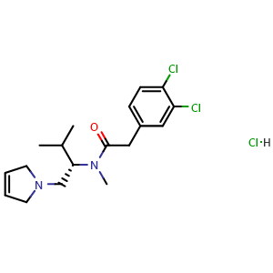 Chemical structure of 3,4-Dichloro-N-[(1S)-1-[(2,5-dihydro-1H-pyrrol-1-yl)methyl]-2-methylpropyl]-N-methylbenzeneacetamide monohydrochloride , CAS 492451-07-7, AChemBlock X203711