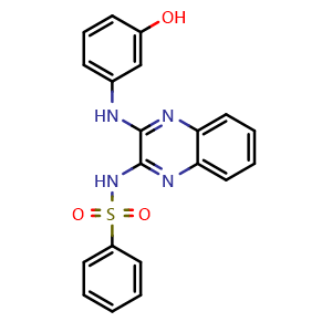 Chemical structure of N-{3-[(3-hydroxyphenyl)amino]quinoxalin-2-yl}benzenesulfonamide , CAS 301357-74-4, AChemBlock X203847