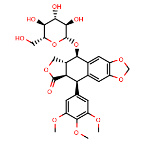 Chemical structure of Podophyllotoxin-4-O-glucoside , CAS 16481-54-2, AChemBlock X203896