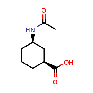 Chemical structure of (1S,3R)-3-acetamidocyclohexane-1-carboxylicacid , CAS 1821748-41-7, AChemBlock X203948