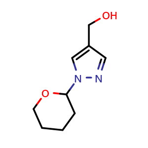 Chemical structure of (1-tetrahydropyran-2-ylpyrazol-4-yl)methanol , CAS 1038392-13-0, AChemBlock X203950