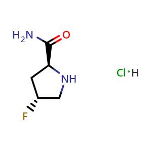 Chemical structure of (2S,4R)-4-fluoropyrrolodine-2-carboxamide hydrochloride , CAS 796884-06-5, AChemBlock X204046