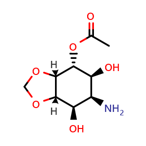 Chemical structure of (3aR,4R,5S,6R,7R,7aS)-6-aminohexahydrobenzo[d][1,3]dioxole-4,5,7-triol acetate , AChemBlock X204071