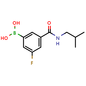Chemical structure of (3-fluoro-5-(isobutylcarbamoyl)phenyl)boronic acid , CAS 2096338-93-9, AChemBlock X204084