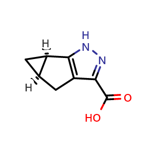 Chemical structure of (4aR,5aR)-4,4a,5,5a-tetrahydro-1H-cyclopropa[4,5]cyclopenta[1,2-c]pyrazole-3-carboxylic acid , CAS 1268882-43-4, AChemBlock X204165