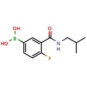 Chemical structure of (4-fluoro-3-(isobutylcarbamoyl)phenyl)boronic acid , CAS 2096332-25-9, AChemBlock X204182