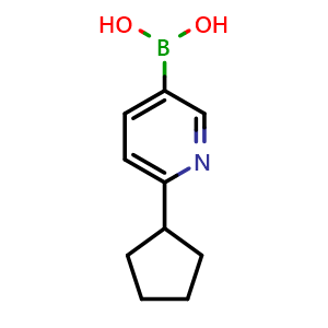 Chemical structure of (6-cyclopentylpyridin-3-yl)boronic acid , CAS 2225171-69-5, AChemBlock X204230