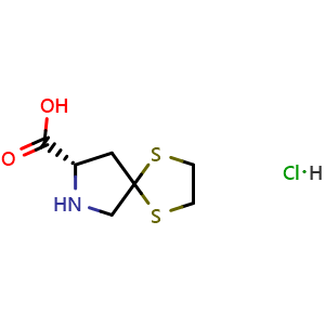 Chemical structure of (8S)-1,4-dithia-7-azaspiro[4.4]nonane-8-carboxylic acid hydrochloride , CAS 83552-41-4, AChemBlock X204246