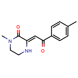 Chemical structure of (E)-1-methyl-3-(2-oxo-2-(p-tolyl)ethylidene)piperazin-2-one , CAS 178408-16-7, AChemBlock X204262