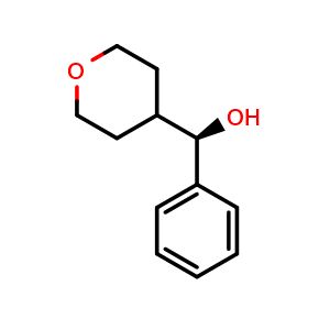 Chemical structure of (R)-alpha-(4-Tetrahydropyranyl)benzyl Alcohol , CAS 1800345-36-1, AChemBlock X204340