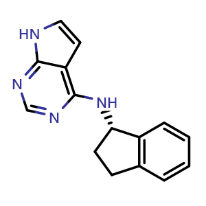 Chemical structure of (S)-N-(2,3-dihydro-1H-inden-1-yl)-7H-pyrrolo[2,3-d]pyrimidin-4-amine , CAS 905580-86-1, AChemBlock X204391