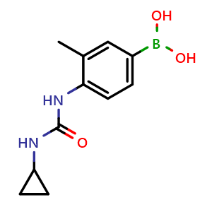 Chemical structure of {4-[(cyclopropylcarbamoyl)amino]-3-methylphenyl}boronic acid , CAS 2246588-01-0, AChemBlock X204478