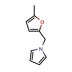 Chemical structure of 1-((5-methylfuran-2-yl)methyl)-1H-pyrrole , CAS 13678-52-9, AChemBlock X204483