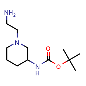Chemical structure of 1-(2-Aminoethyl)-N-Boc-piperidin-3-amine , CAS 1353960-79-8, AChemBlock X204511